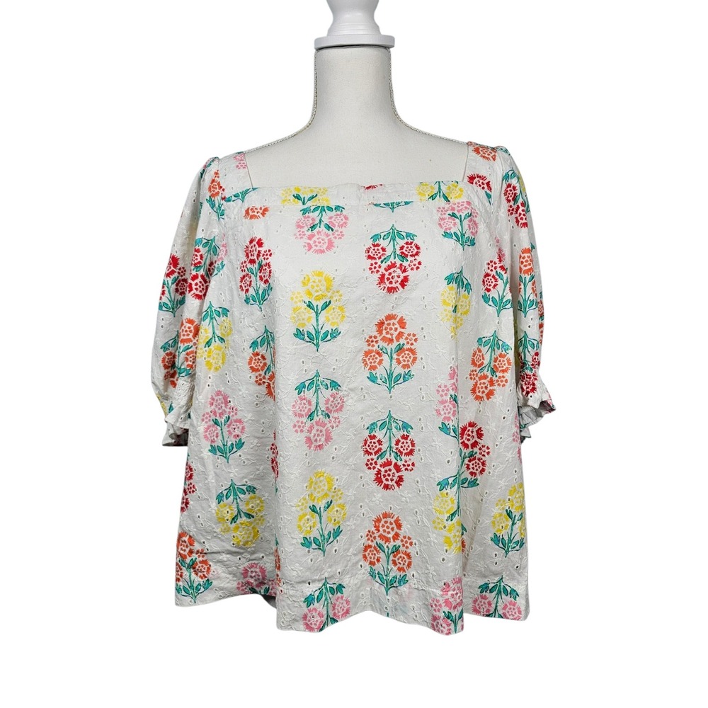 Draper James RSVP Floral Eyelet Puff Sleeve Blouse Women XXL